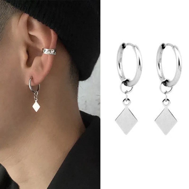 1 Bông Tai Thép Titan Hình Thoi Phong Cách Hip Hop Thời Trang Cho Nam Và Nữ