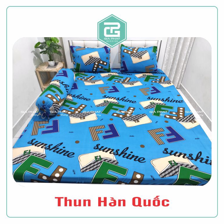 Bộ Ga Gối Thun Lạnh Hàn Quốc {4 Món } họa tiết F2  ( 1 ga bọc + 2 vỏ gối nằm + 1 vỏ gối ôm )