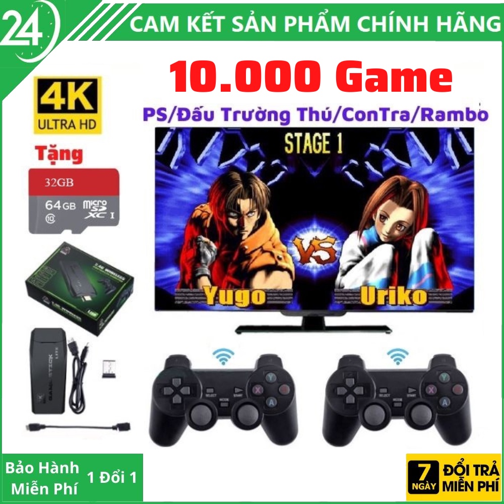 Máy Chơi Game Cầm Tay 4 Nút Không Dây-Máy Chơi Game Cầm Tay Cổng HDMI 4K, Có Sẵn 10000 Game và 3500 Game,Hỗ Trợ Tải Game