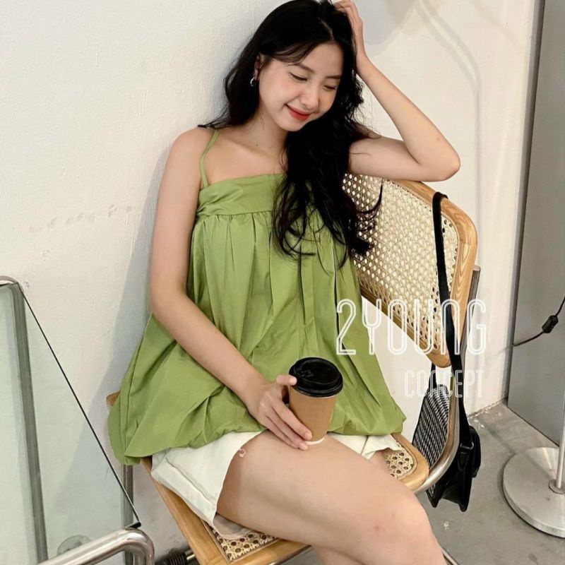 set áo hai dây kèm quần short xanh lá hàn quốc | BigBuy360 - bigbuy360.vn