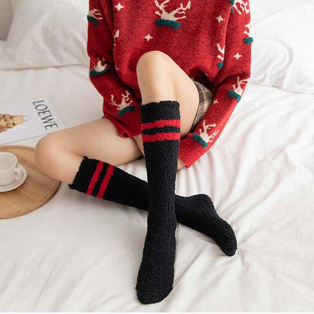 Vớ Len Lông Cừu San Hô Dài Họa Tiết Kẻ Sọc Dễ Thương Phong Cách Nhật Bản Thời Trang Thu Đông Cho Nữ