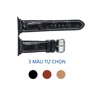 Dây đồng hồ Apple watch da cá sấu đốt tre-khâu tay thủ công D108 -Bụi Leather series 3 series 4 series 5