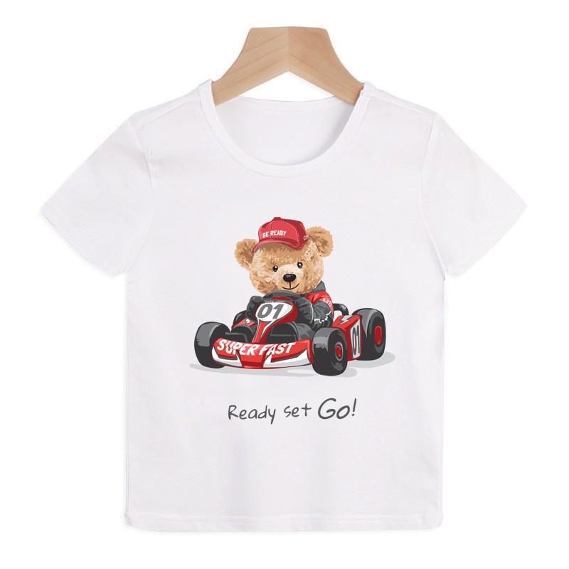 ( khuyến mãi ) Áo thun hình gấu lái xe trẻ em ( trai và gái).áo cho bé từ 6kg-30kg.AL12. .