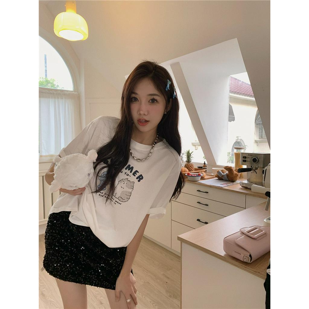 Áo Thun Tay Ngắn In Họa Tiết Dễ Thương Chất Liệu Cotton Thời Trang Mùa Hè 63680