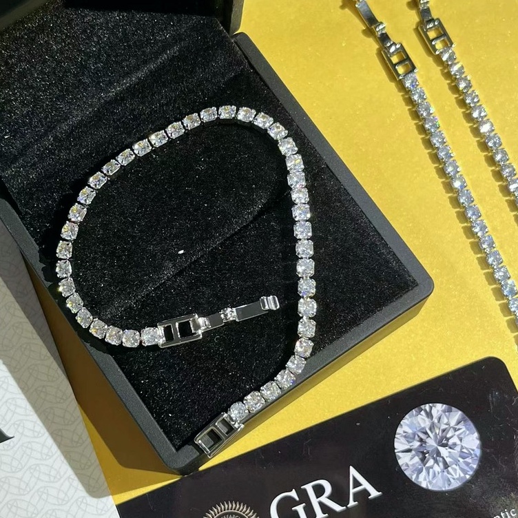 Vòng Tay Tennis Đính Đá Kim Cương Nhân Tạo Toàn Bộ Đơn Giản Sang Trọng Và Đơn Giản Cho Nữ