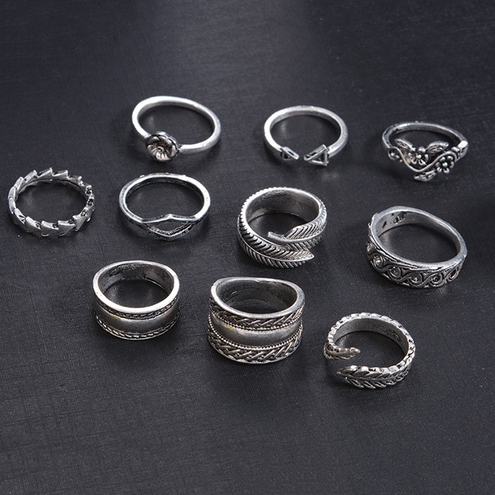 Bộ 9 Nhẫn Đeo Đốt Ngón Tay Chạm Khắc Phong Cách Vintage