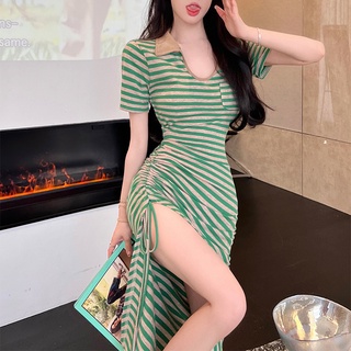 ĐẦM BODY RÚT EO KẺ NGANG PHỐI CỔ KIỂU - SIÊU HACK DÁNG
