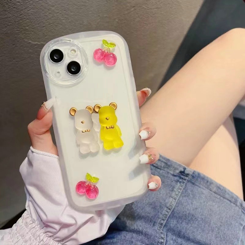 Cute Casing Samsung Galaxy A20 A30 A51 A20S A7 J6 Plus 2018 J7 Pro J2 Prime Cartoon Crystal Cherry Bear High Quality Clear Tpu Fine Hole Airbag Protection Soft Phone Case NKS 05