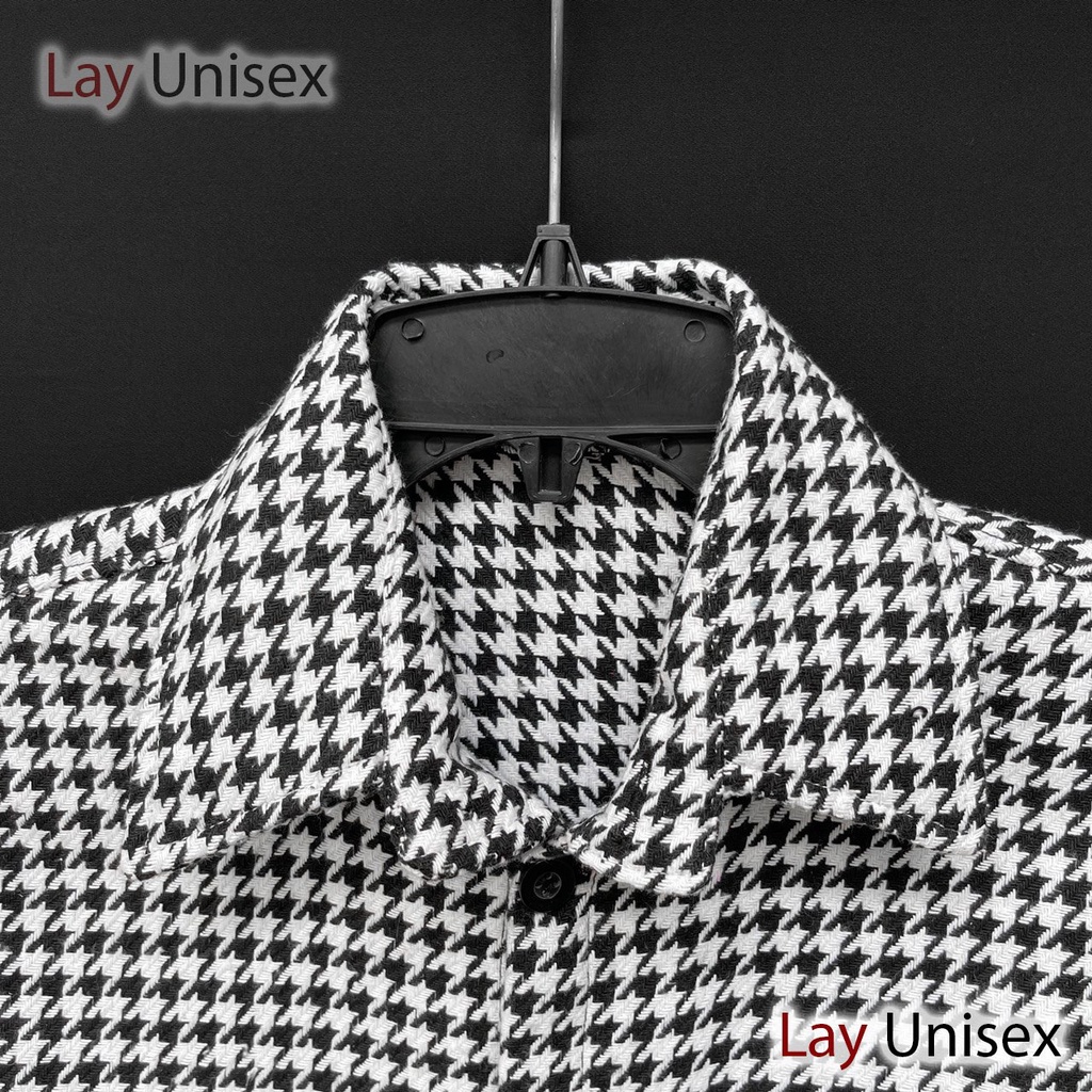 Áo Gile dạ tweed khoác ngoài họa tiết houndstooth form lửng