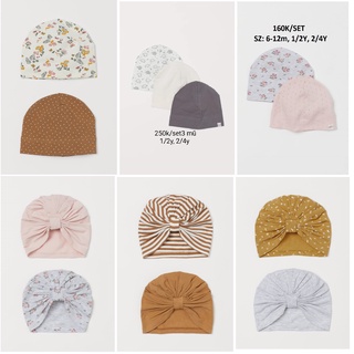 Hm h&m auth set 2 mũ 3 mũ cotton bé trai bé gái size 6-12m 1/2y 2/4y