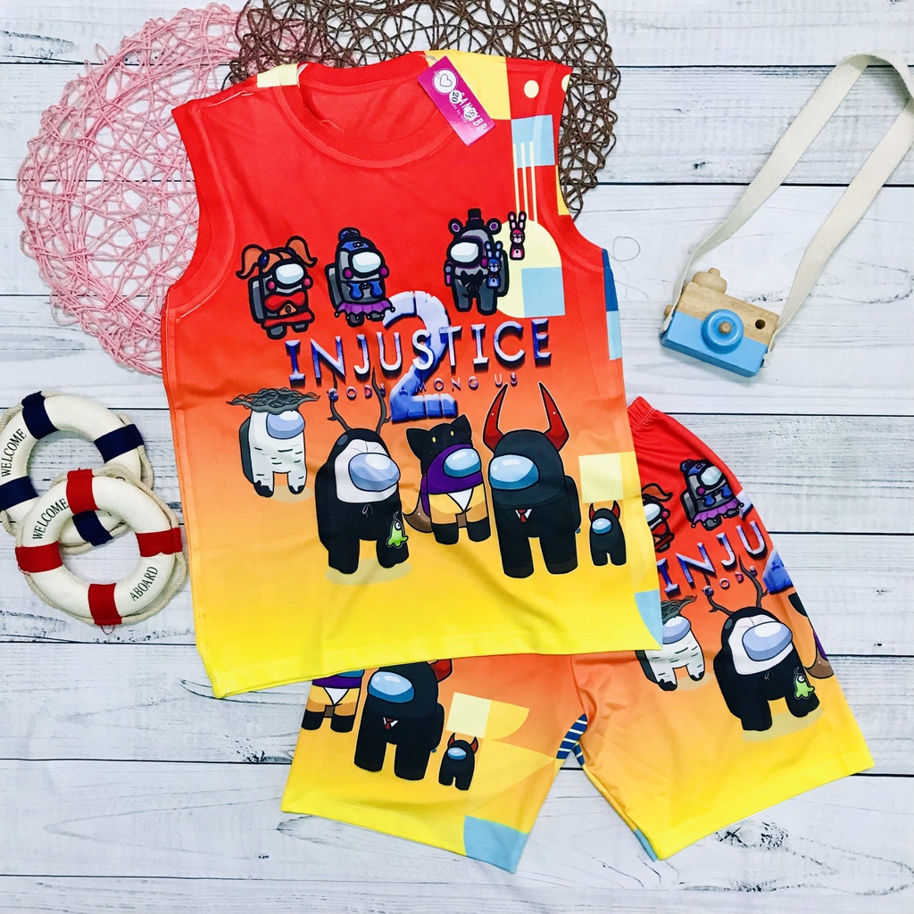 Bộ đồ cho bé, đồ bộ sát nách thun lạnh bé trai in 3D hình Among Us size đại từ 10 - 50kg