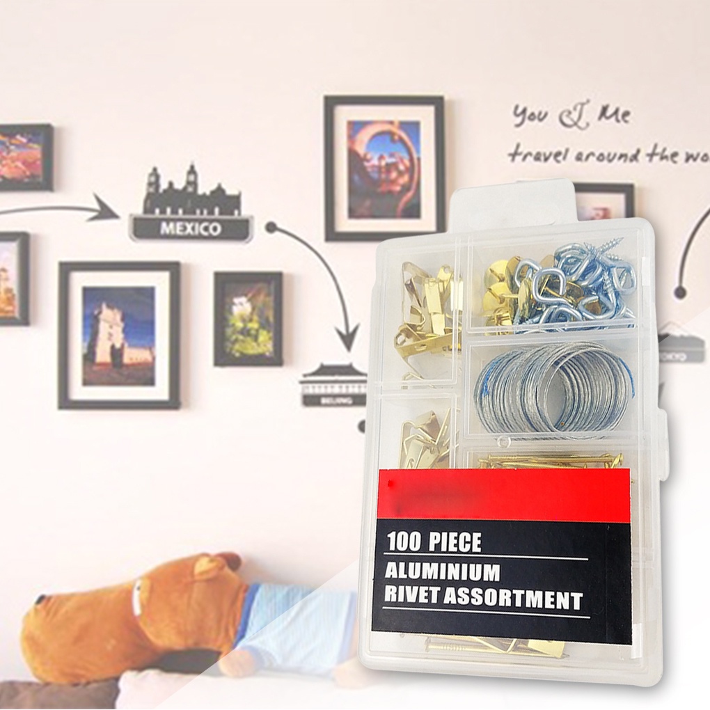 [Coco] 100pcs Picture Hanging Kit Wooden Frame Wall Mounting Hooks Nails Picture Hanging Wire Kit