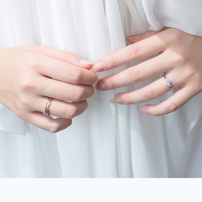 Nhẫn Đôi Bạc Đan Chéo Có Gắn Đá 2 Cara NDARJ4141. Nhẫn Đôi Bạc 925 Nam Nữ 20Silver