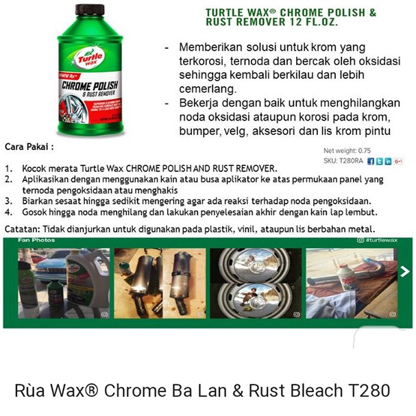 Kem đánh bóng kim loại , Chrome - Turtle Wax Chrom Polish 355ml.