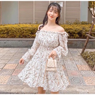 Đầm voan hoa bẹt vai