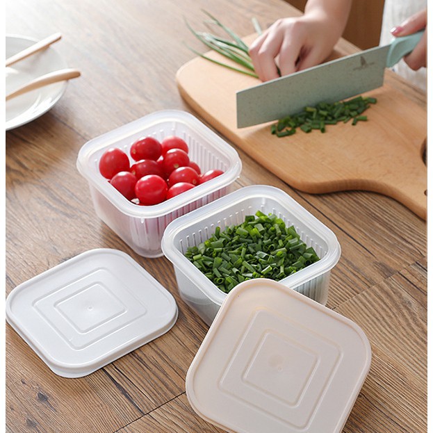 Hộp nhựa đựng thực phẩm tủ lạnh hình tròn vuông giao hình ngẫu nhiên MIIBOOSHI 9472586432