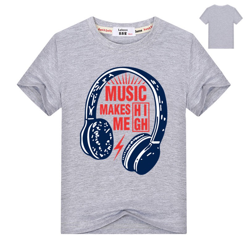 Bé Trai Dạo Phố Áo Phông Thời Trang DJ Âm Nhạc Tai Nghe Bé Trai Hiphop Cotton Tee
