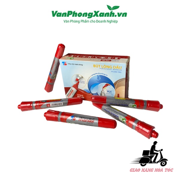 Bút lông dầu Thiên Long PM-09 2 đầu   - Đỏ/Xanh/Đen