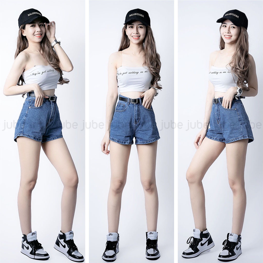 Quần Short Jean Nữ Lưng Cao JUBE Vol.20, Quần Đùi Bò Nữ Trơn Basic Vải Jean Cotton Không Co Giãn. BST Good Girl Gone Bad