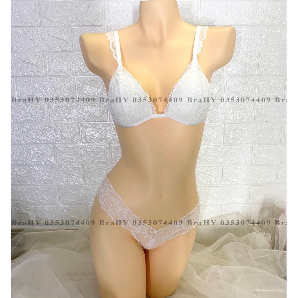 👙 Bra thiết kế sexy 👙 Đồ lót nữ gợi cảm ren cao cấp màu trắng cánh tiên có mút mỏng gồm áo + quần