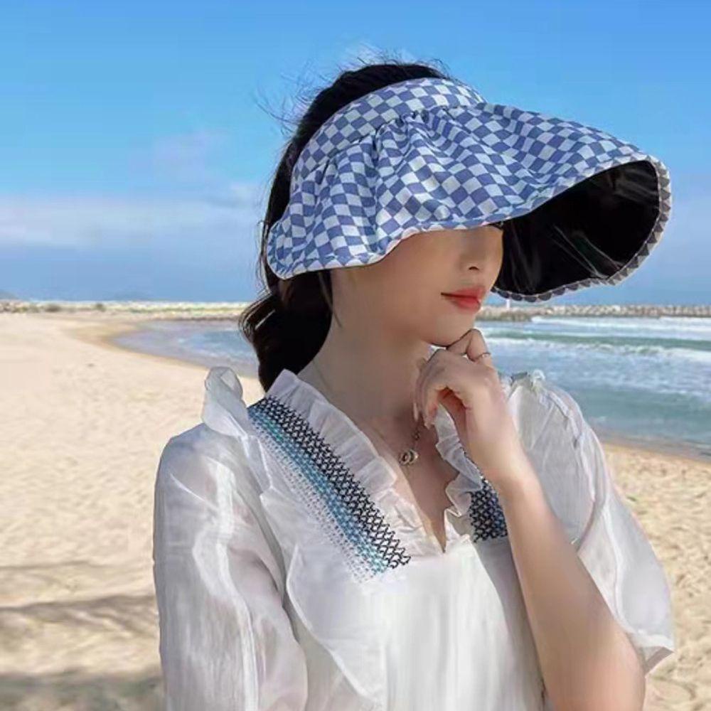 IVORY Mũ Rộng Vành Che Nắng Họa Tiết Kẻ Sọc Thời Trang Đi Biển Cho Nữ