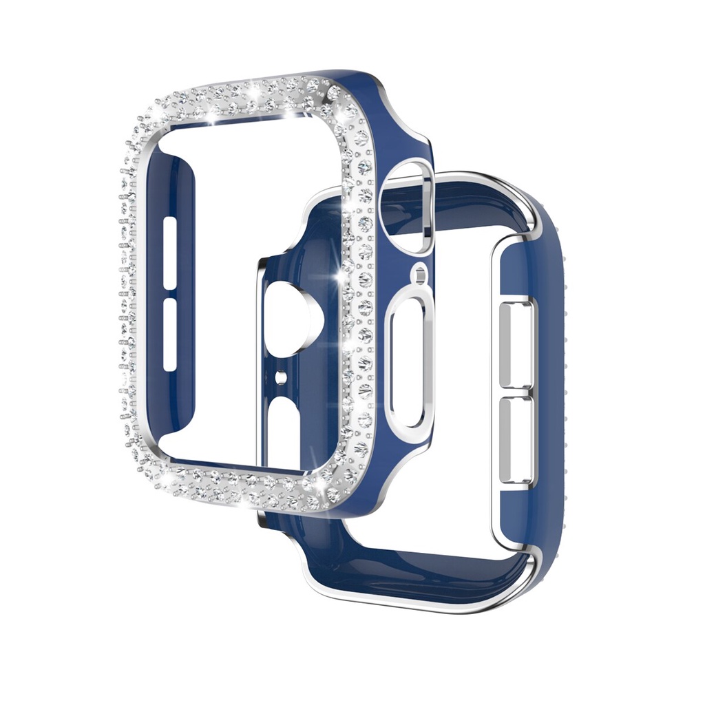 Ốp PC đính đá kim cương chống sốc bảo vệ mặt đồng hồ thích hợp cho Apple Watch 44mm 40mm 42mm 38mm 6 5 Se 4 3 2 1