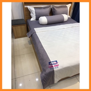 [Giá sỉ] Bộ chăn ga gối cotton satin Hàn Quốc màu xám phối trắng – Tuấn Phát