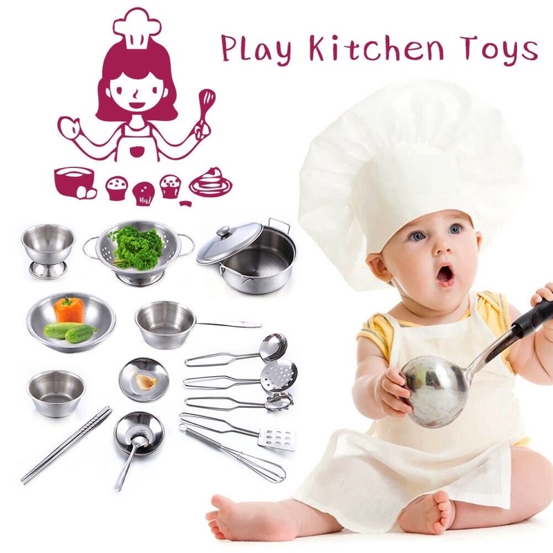 Bộ đồ chơi dụng cụ nấu ăn nhà bếp mini 16 trong 1 cho bé giả làm đầu bếp