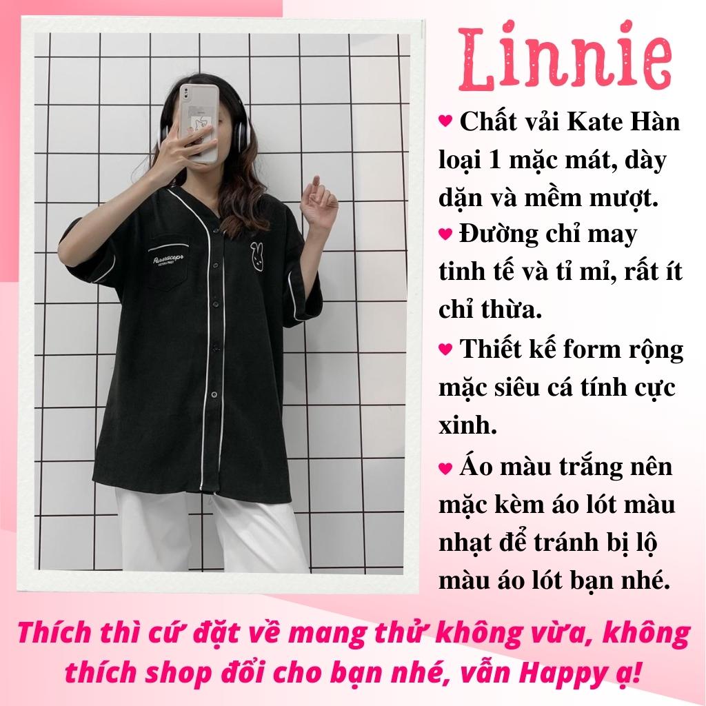 [TUYỂN SỈ] Áo Sơ Mi Nữ Form Rộng Tay Ngắn Linnie Áo Kiểu Nữ Ngắn Tay Cổ V Chất Kate Mềm Mịn Với Logo Thỏ Thêu | BigBuy360 - bigbuy360.vn