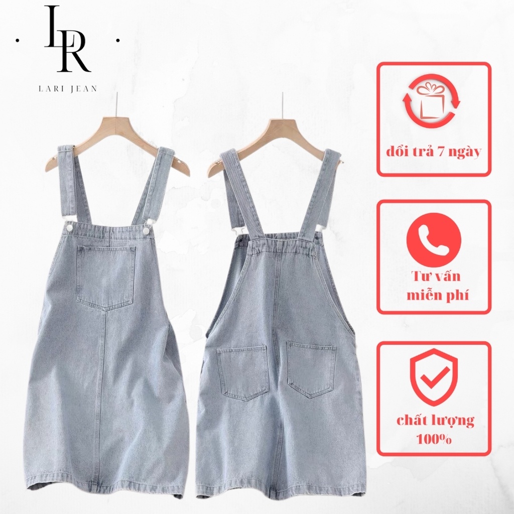 Yếm váy jean rộng 2 dây cao cấp, váy jean túi ngực phong cách Hàn Quốc nhẹ nhàng, cá tính - Lari jean
