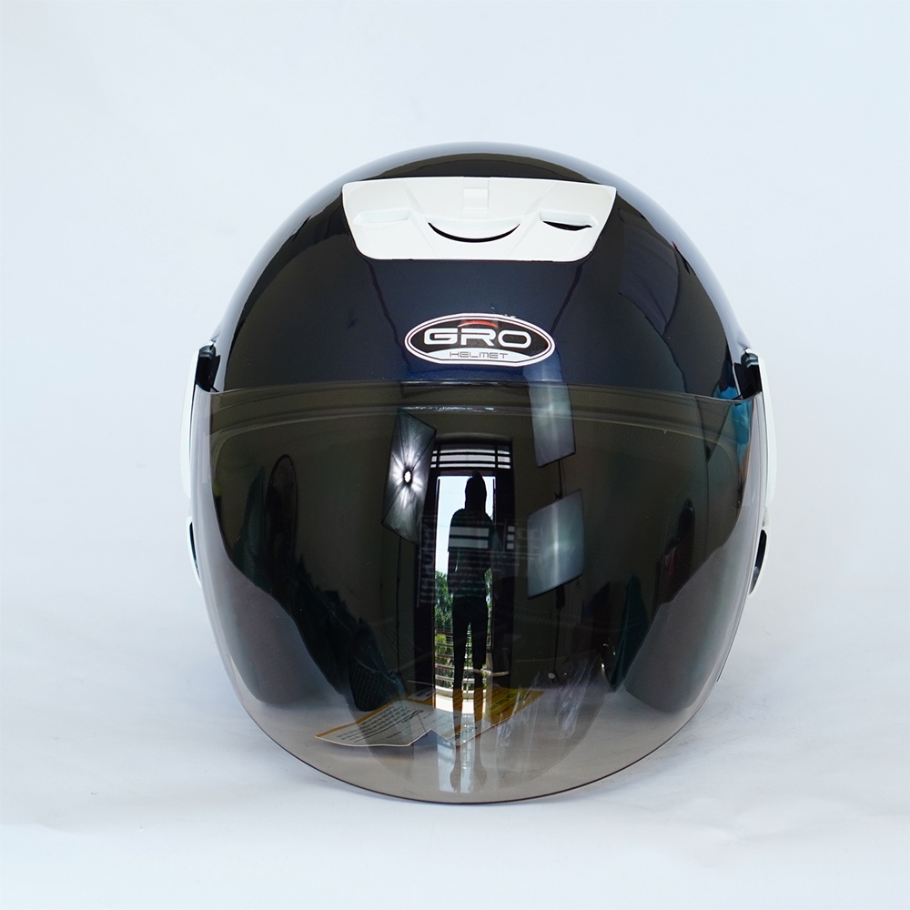 Mũ bảo hiểm cả đầu Gro T318 V2 có kính, nhựa ABS bền đẹp chắc chắn, mút xốp dày dặn thoáng khí - xanh than bóng