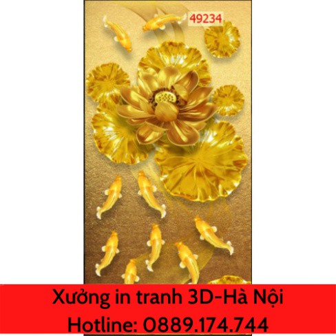 [Giá tại xưởng] tranh Lụa dán tường 3d tranh Cá Koi, Hoa Sen Vàng 120x80cm zalo o889174744