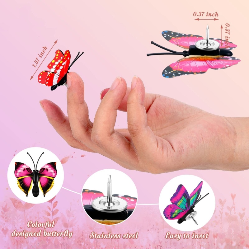 Bộ 30 Ghim Bướm Nhấn Ngón Cái Trang Trí Bảng Nút Bần Cho Văn Phòng / Tường / Bảng Ghim