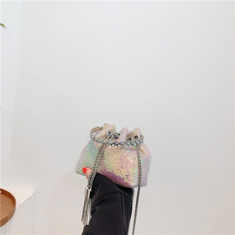 Túi đeo chéo mini IELGY đính sequin phối dây xích thời trang dành cho nữ