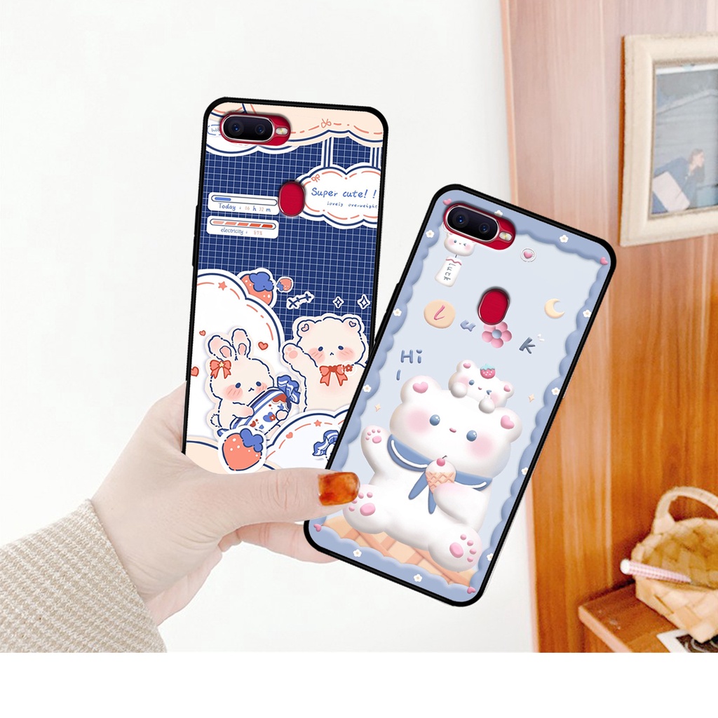 Ốp lưng Oppo A5s - Oppo A7 - Oppo F9 - Oppo A12 in hình caro gấu thỏ dễ thương