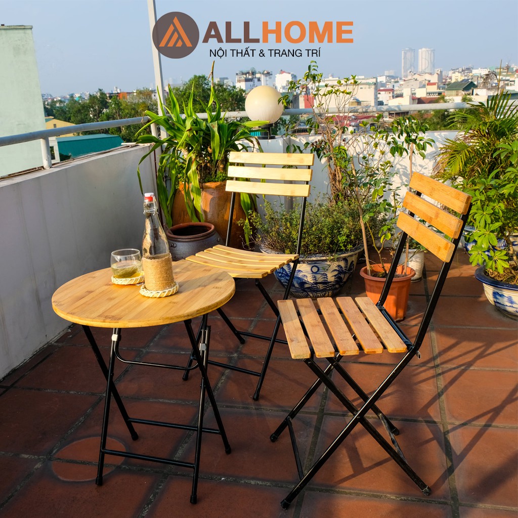 Ghế Khung Sắt Nan Tre Gấp Gọn Ngoài Trời  ALLHOME Chất Liệu Chân Sắt Nan Tre Trang Trí Ban Công Cafe Home Stay Hiện Đại