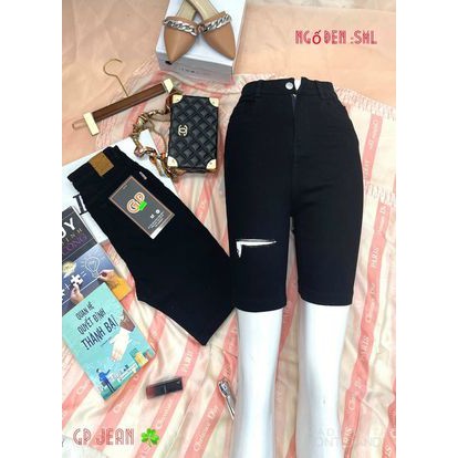 QUẦN JEANS NGỐ ĐEN NỮ RÁCH GỐI CO GIÃN LƯNG CAO SHOP PHƯƠNG CHÂU