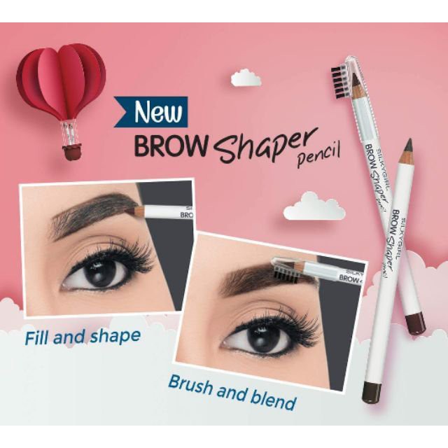 Chì Mày Kèm Chổi Silkygirl Brow Shaper Pencil Màu Xám #01 Grey, Nâu Tối #02 Dark Brown