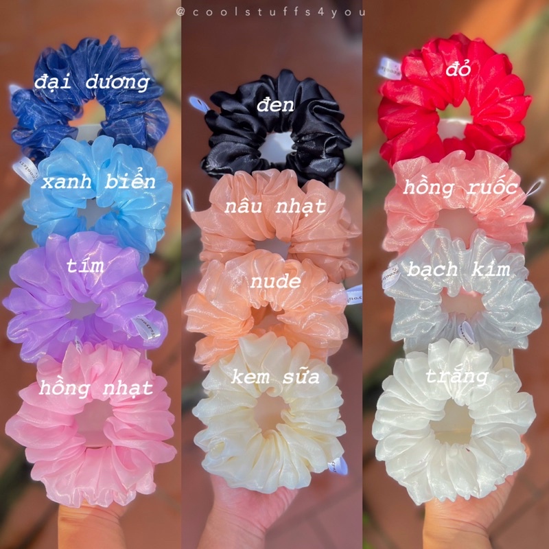 Buộc Tóc Scrunchies Voan Phồng Vải Đẹp Size Thường Nhiều Màu