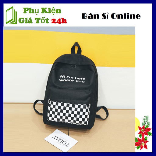 Balo Hi I'm Here Where you - Balo Thởi Trang Cá Tính 38x30 - Màu Đen