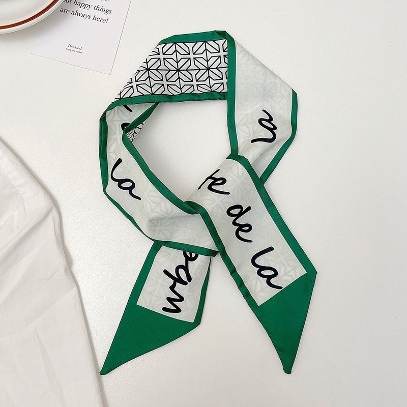 Khăn Choàng Cổ Dài Bằng Lụa Màu Xanh Lá Thời Trang Cho Nữ