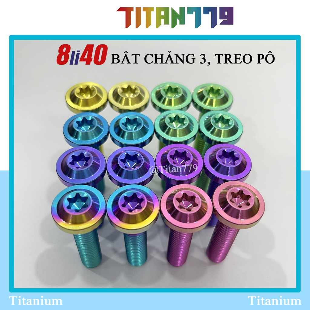 (35) Ốc Titan Gr5 8li40 8li4 dù dày bắt chảng 3 Satria Sonic, treo pô xe, bắt pass tăng sên, bắt ti phuộc Satria Sonic