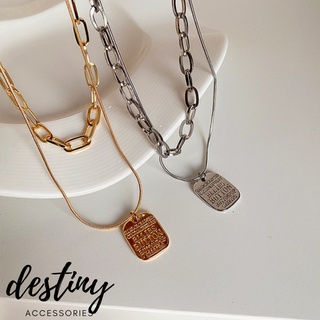 Dây chuyền, vòng cổ nữ layer 2 tầng dây xích mặt vuông cá tính Destiny Accessories