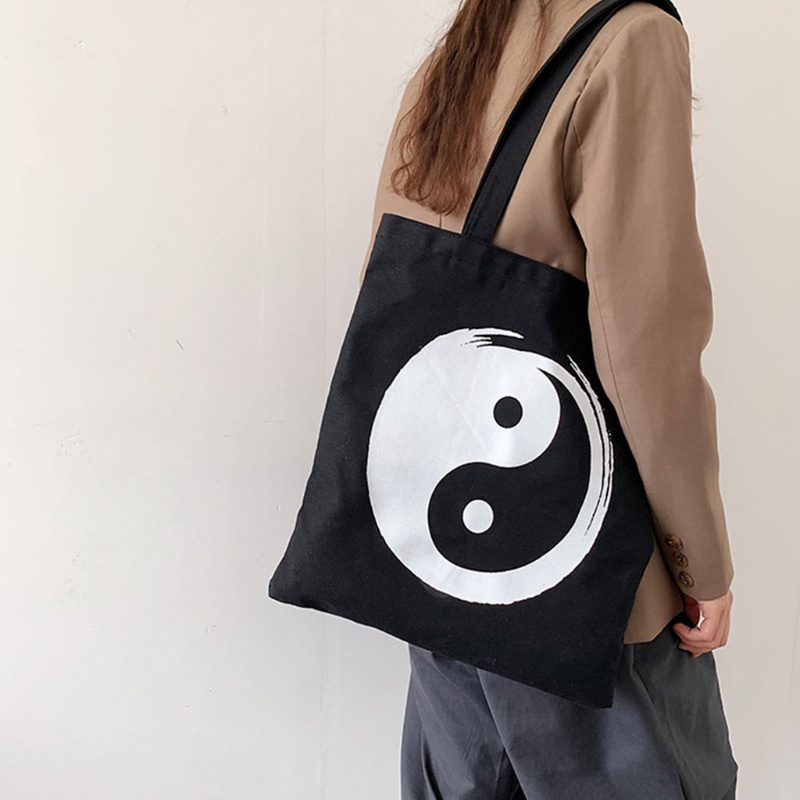 Túi Tote Đeo Vai / Xách Tay Bằng Vải Bạt In Họa Tiết Thái Cực Quyền Sức Chứa Lớn