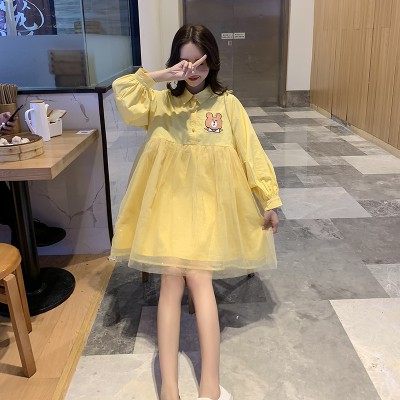 Đầm baby doll lưới 2 mảnh hoạt hình cổ áo sơ mi polo tay dài ulzzang ( 2 màu )