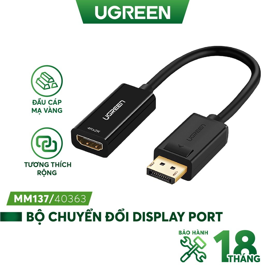 Cáp DisplayPort ra HDMI 4K Cao Cấp UGREEN MM137 - Hàng phân phối chính hãng - Bảo hành 18 tháng