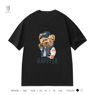 【FREE SHIP】Áo Thun , áo tay lỡ áo unisex nam nữ Gấu HAPPIER, áo phông áo cộc chất Cotton đẹp co dãn 4 chiều  - GW Shop