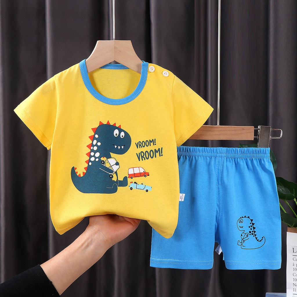 Bộ Áo Thun Tay Ngắn 100% Cotton In Họa Tiết Hoạt Hình Dễ Thương Thời Trang Mùa Hè Cho Bé Trai Và Gái