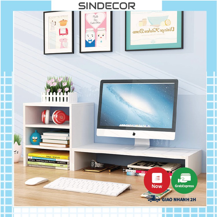 COMBO KỆ MÁY TÍNH KÈM KỆ SÁCH GỖ 3 NGĂN SIEU TIẾT KIỆM - SINDECOR | BigBuy360 - bigbuy360.vn