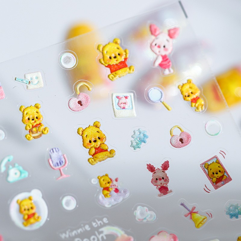 Miếng Dán Trang Trí Móng Tay Họa Tiết Gấu Pooh / Heo Hồng 5D Trong Suốt Dễ Thương DP-118F
